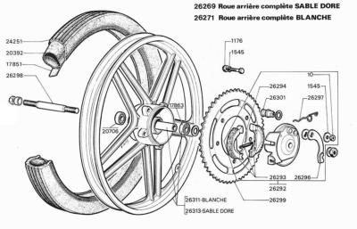 Axe de roue d10/12 (L=172mm) Motobécane arrière GRIMECA